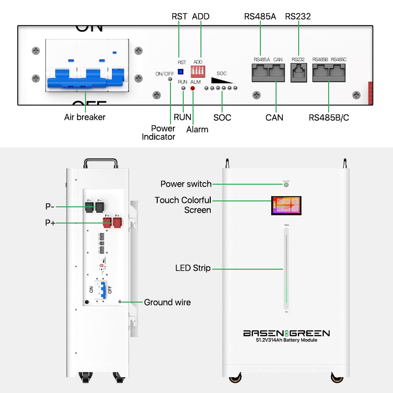 Vertikalna solarna baterija (LiFePo4) 16kWh/314Ah 48V MB31 Tian-Power BMS 200A